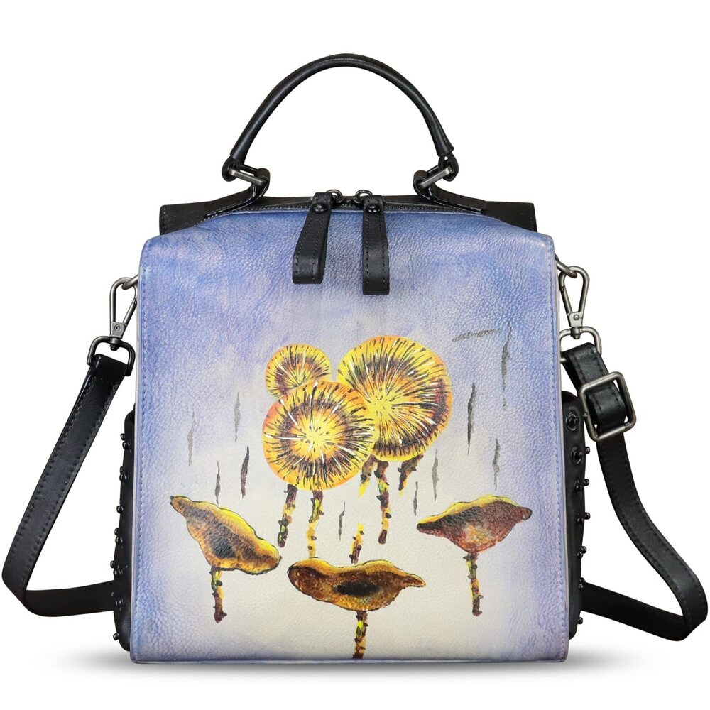 7600 Leather Satchel Hand Painted Purse Crossbody Handbag Top Handle Bags - Picture 1 of 7
